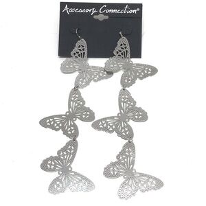 Fashion Silver Tone Lightweight Butterfly Filigree Dangle Earrings